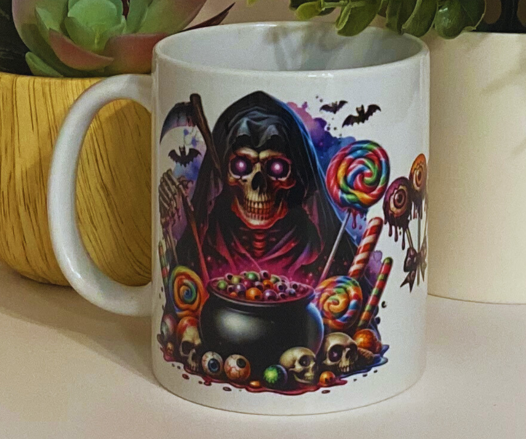 SKELETON AND CANDY 11 OZ MUG