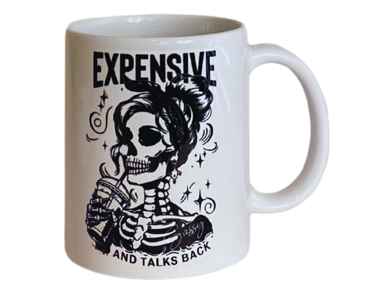EXPENSIVE AND TALKS BACK 11 OZ MUG