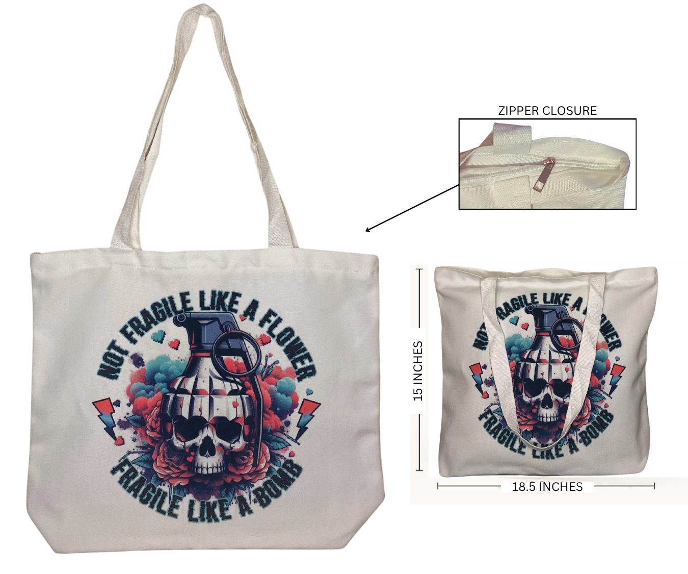FRAGILE LIKE A BOMB TOTE BAG