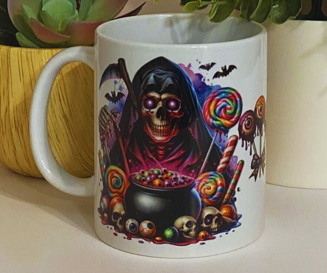 SKELETON AND CANDY 11 OZ MUG [HALLOWEEN]